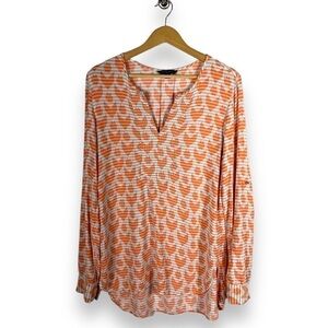 4 for $20 SALE! Tommy Hilfiger Split V Roll Sleeve Tunic, Coral Chevron, Size M